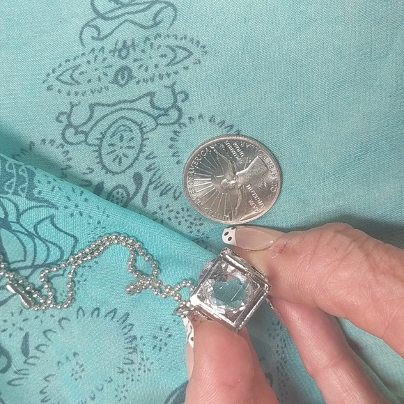 Silver Colored Box with Large Crystal on 18 Inch Chain - Picture 2 of 2